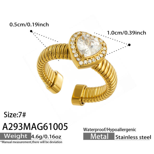 5A cubic zircon clover heart stainless steel rings chunky rings for women