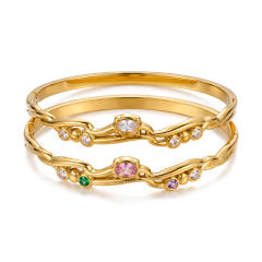 Elegant cubic zircon inlaid stainless steel bangle bracelet