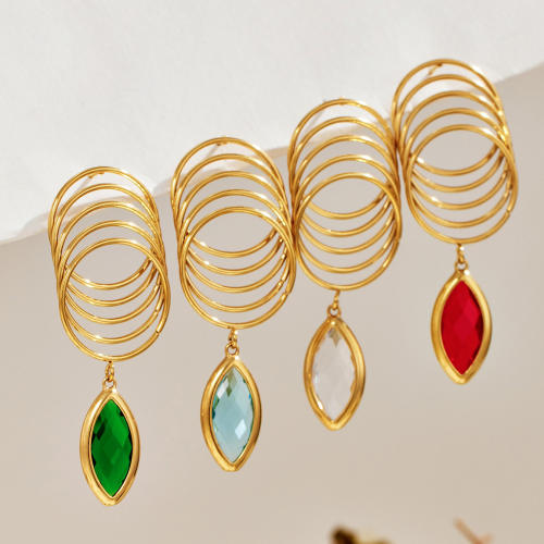 Unique multi layer ring colorful glass crystal drop stainless steel earrings