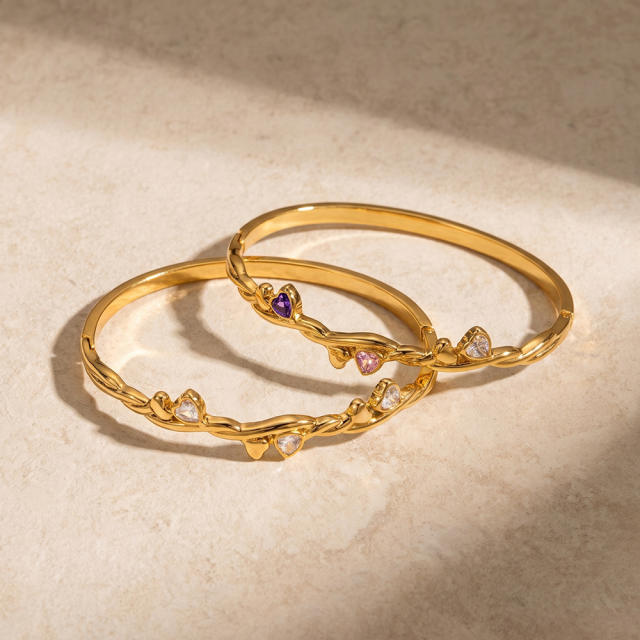 Fashion heart-shaped stainless steel bracelet with zirconia stones