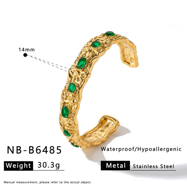 Exquisite Luxury Rhinestone-Encrusted Natural Stone Shiny Stainless Steel Bracelet