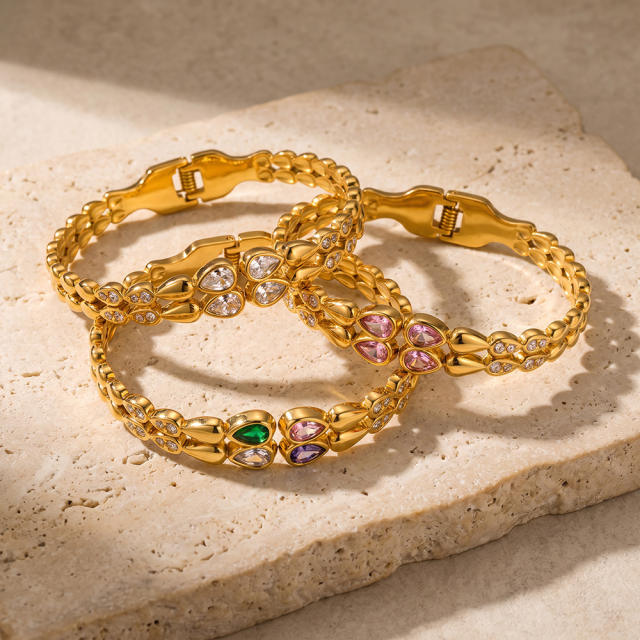 Fashion water drop pattern inlaid with zircon and rhinestones stainless steel bracelet