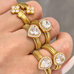 5A cubic zircon clover heart stainless steel rings chunky rings for women