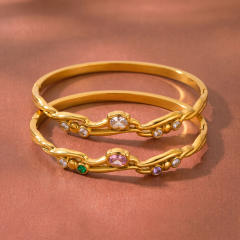 Elegant cubic zircon inlaid stainless steel bangle bracelet