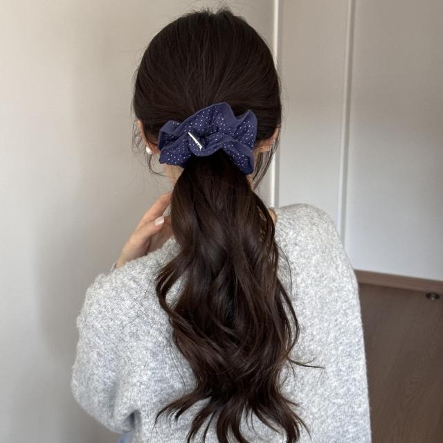 Gentle and sweet polka dot scrunchie elegant bun hairstyles