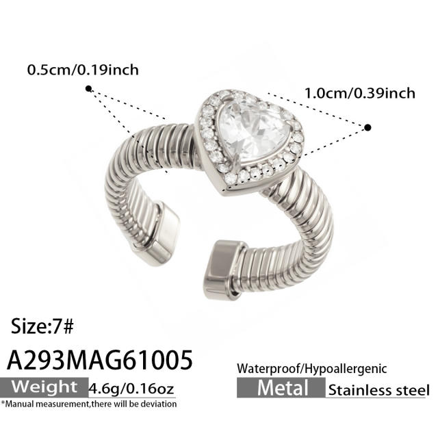 5A cubic zircon clover heart stainless steel rings chunky rings for women