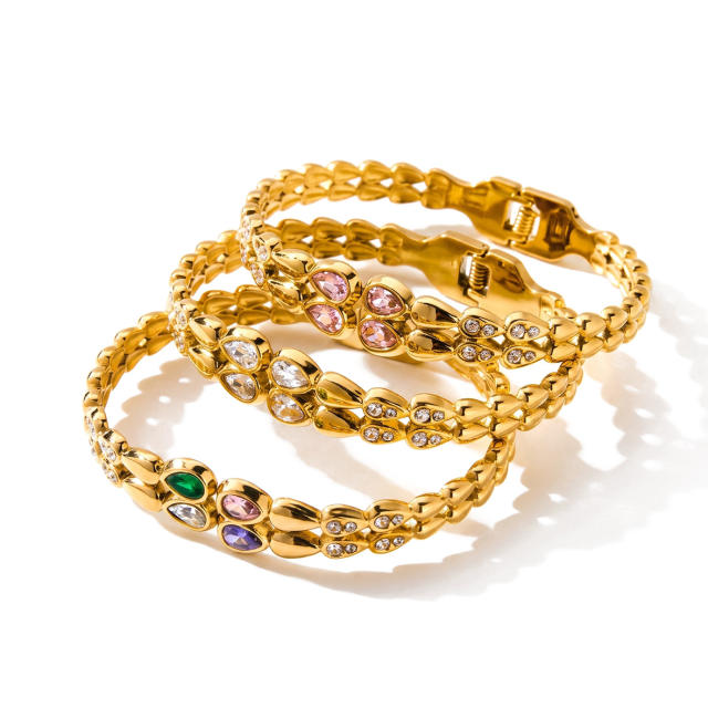 Fashion water drop pattern inlaid with zircon and rhinestones stainless steel bracelet