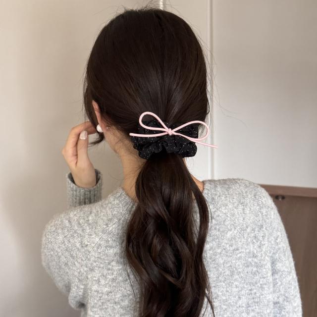 Korean style polka dot bow lace scrunchie