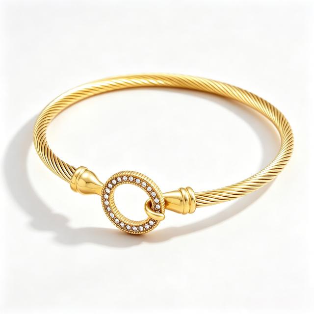 Stainless Steel bangle Wire Rope Bracelet with Diamond-Encrusted Horseshoe Clasp