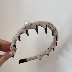 Korean-style pleated fabric pearl headband non-slip zig zag headband
