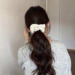 Gentle and sweet polka dot scrunchie elegant bun hairstyles