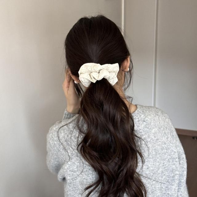 Gentle and sweet polka dot scrunchie elegant bun hairstyles