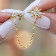 18KG diamond star stainless steel earrings ear cuff