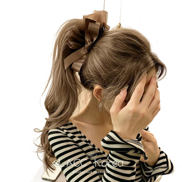Korean-style elegant hair clip mesh and satin combination bow banana clip