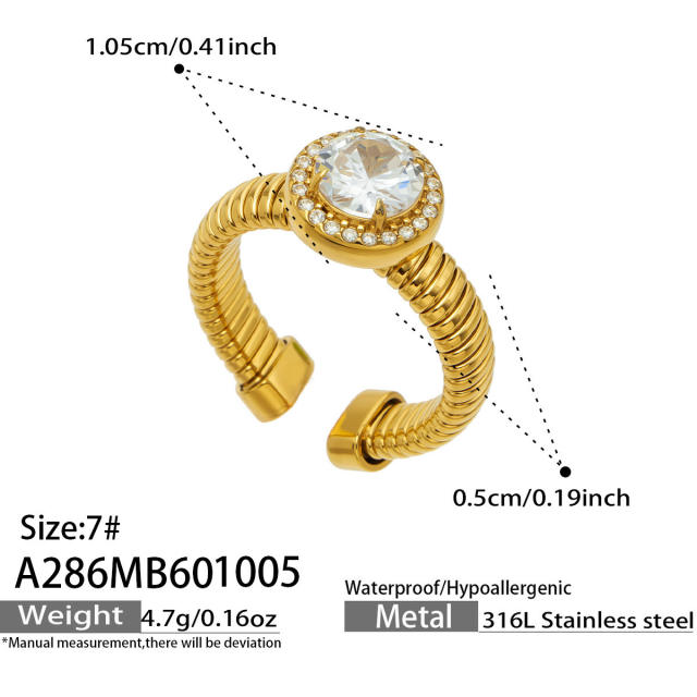 5A cubic zircon clover heart stainless steel rings chunky rings for women