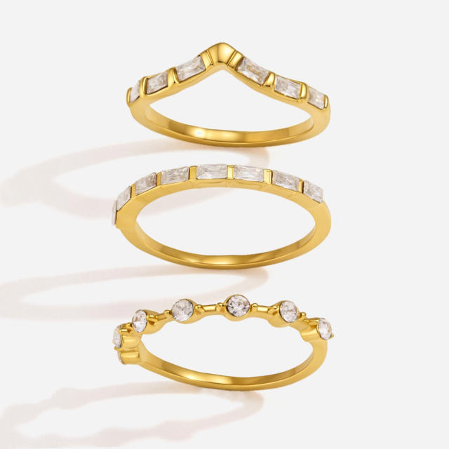Delicate diamond three piece stainless steel rings stackable rings
