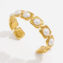 Elegant stainless steel bracelet glass pearl open bangle