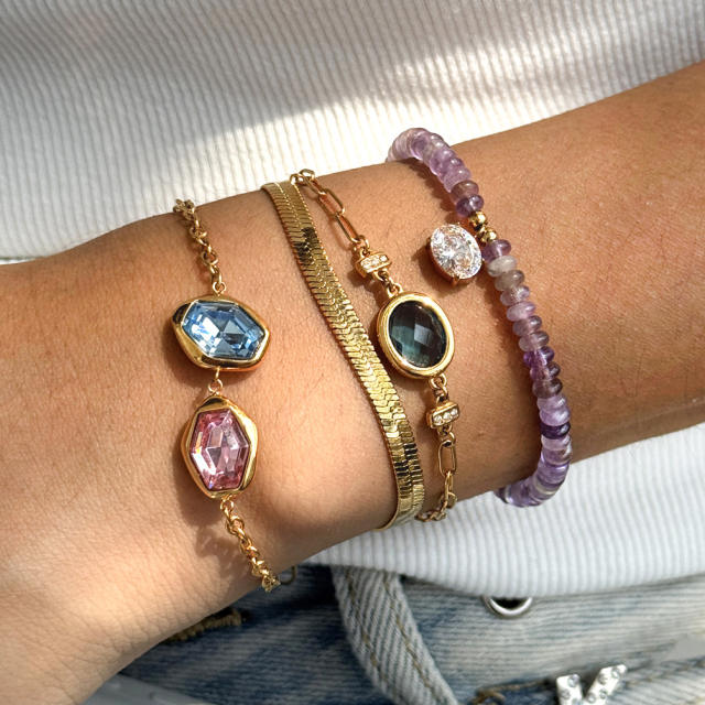 Personality colorful crystal stainless steel bracelet stackable bracelet