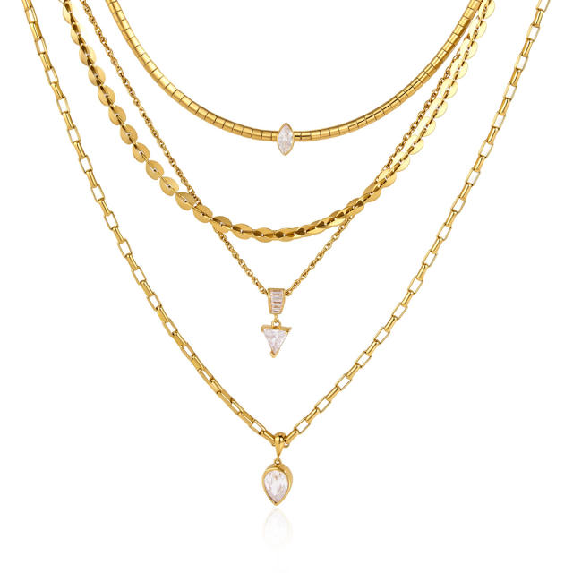 Elegant stainless steel necklace light luxury zircon heart clavicle chain necklace