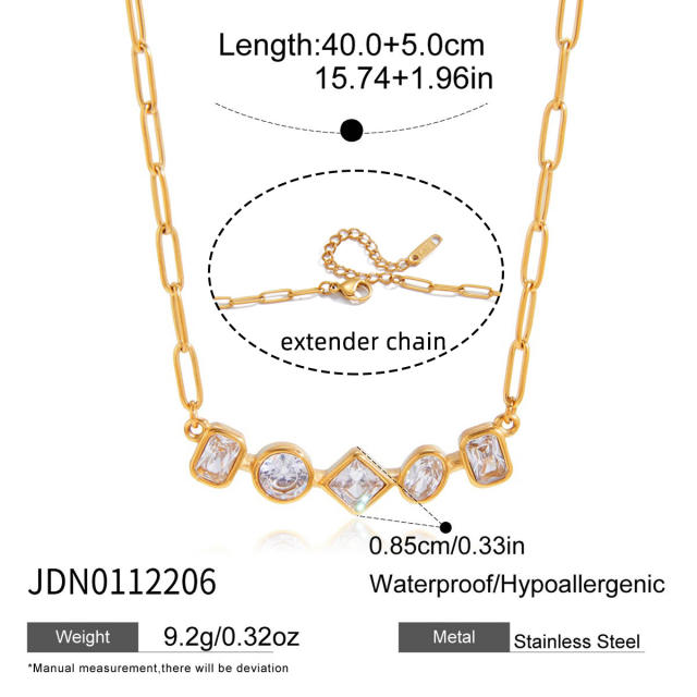 18KG geometric diamond thin chain stainless steel necklace