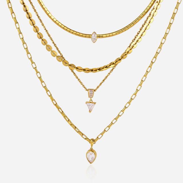 Elegant stainless steel necklace light luxury zircon heart clavicle chain necklace