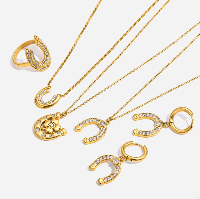 Elegant jewelry set for women stainless steel necklace rings 18k gold horseshoe series necklace ring