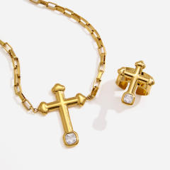 Elegant Titanium Steel Cross Necklace rings set punk trend jewelry set