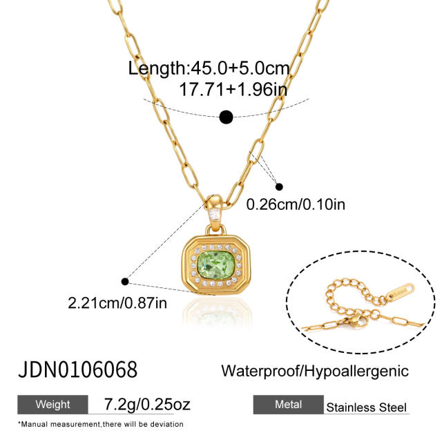 Colorful crystal pendant dainty stainless steel necklace