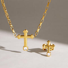 Elegant Titanium Steel Cross Necklace rings set punk trend jewelry set