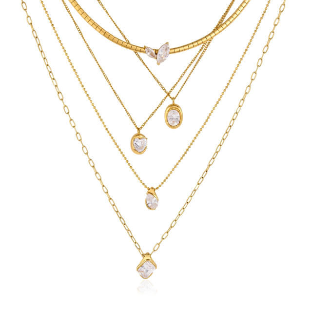 18k gold electroplated non-fading stainless steel necklace stackable jewelry diamond necklace