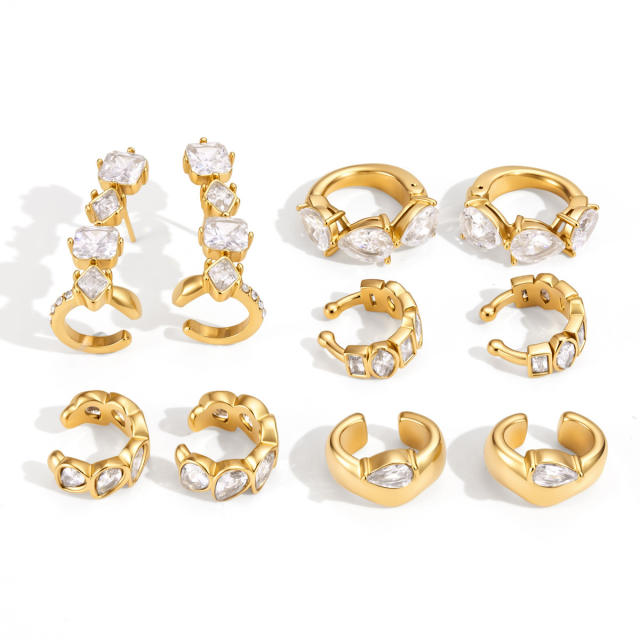 Delicate diamond ear cuff stainless steel earrings