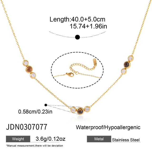 Natural Stone Tiger Eye Stone two layer dainty stainless steel necklace