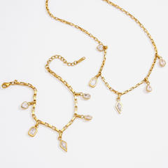 18K gold stainless steel necklace bracelet set zircon charm jewelry set