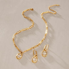 Delicate diamond pendant stainless steel necklace earrings set