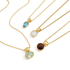 Dainty colorful crystal pendant stainless steel necklace