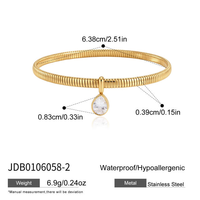 Elegant stainless steel bracelet with zircon pendant snake bone chain