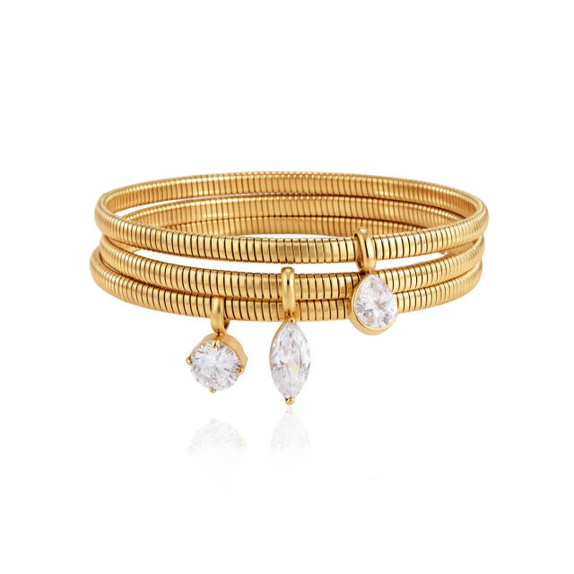 Elegant stainless steel bracelet with zircon pendant snake bone chain