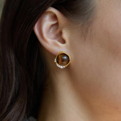 Natural stone inlaid stainless steel earrings studs earrings