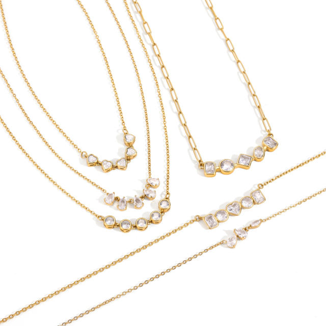 18KG geometric diamond thin chain stainless steel necklace