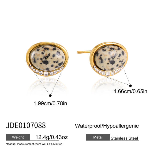 Natural stone inlaid stainless steel earrings studs earrings