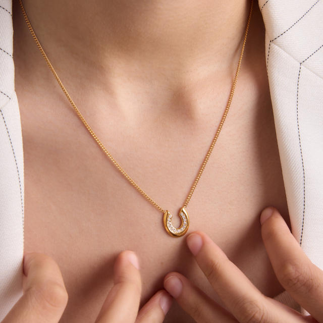 Elegant jewelry set for women stainless steel necklace rings 18k gold horseshoe series necklace ring