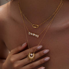 Zircon Sun shape stainless steel necklace earrings set for women