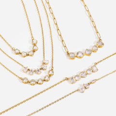18KG geometric diamond thin chain stainless steel necklace