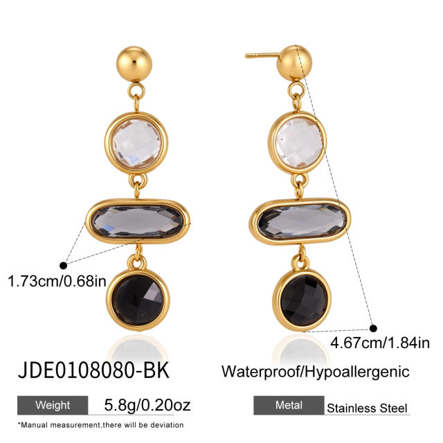Colorful glass crystal inlaid stainless steel earrings dangle earrings