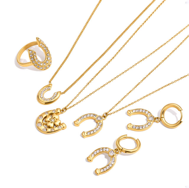 Elegant jewelry set for women stainless steel necklace rings 18k gold horseshoe series necklace ring