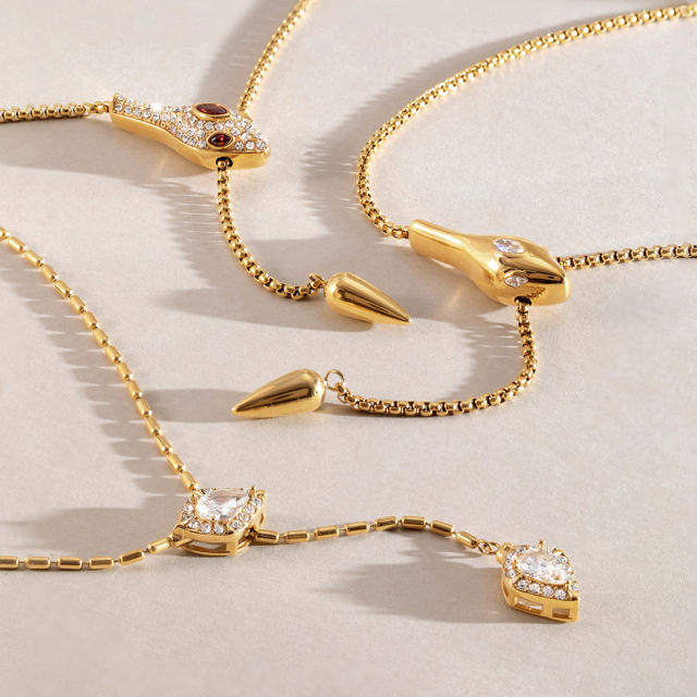 Elegant titanium steel necklace zircon and rhinestone snake necklace Y-chain necklace for women