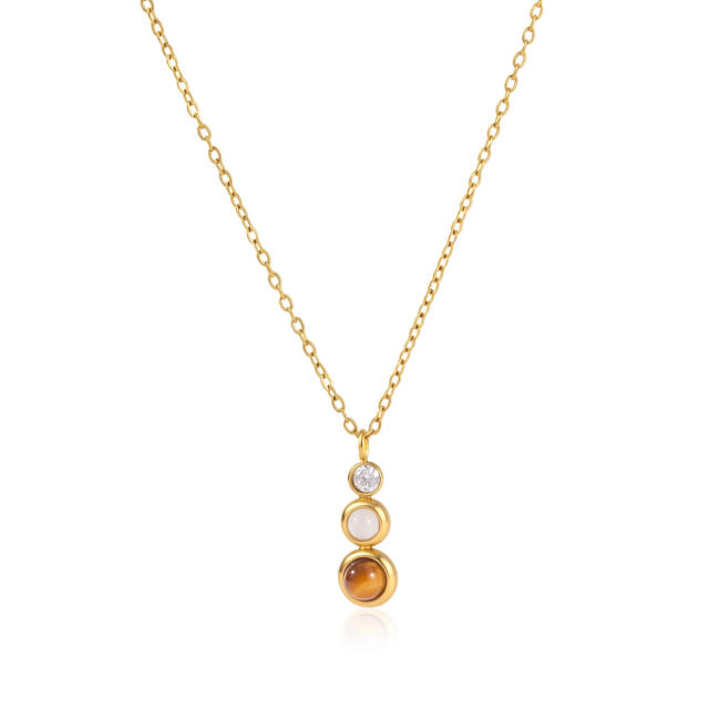 Natural Stone Tiger Eye Stone two layer dainty stainless steel necklace