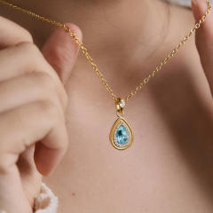Colorful crystal pendant dainty stainless steel necklace