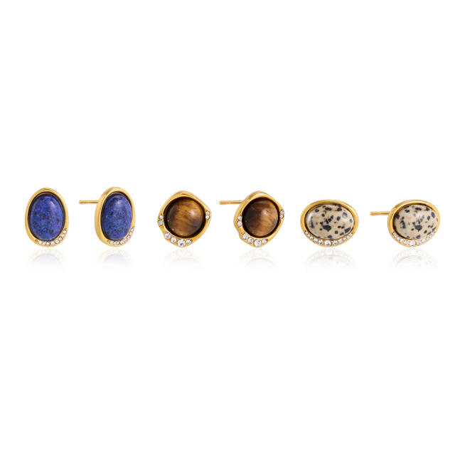 Natural stone inlaid stainless steel earrings studs earrings