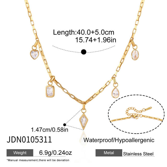 18K gold stainless steel necklace bracelet set zircon charm jewelry set